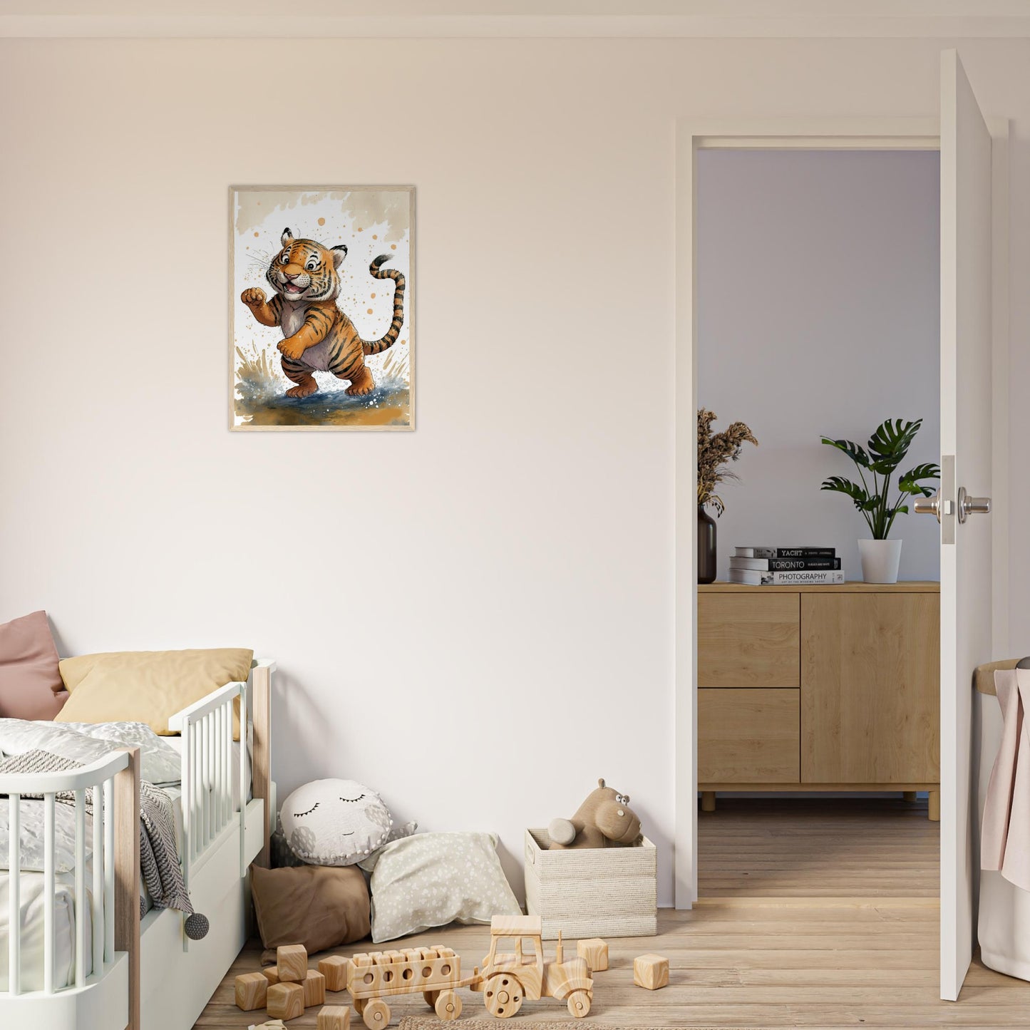Matschiger Tiger, Poster mit Holzrahmen - Stiersbeste