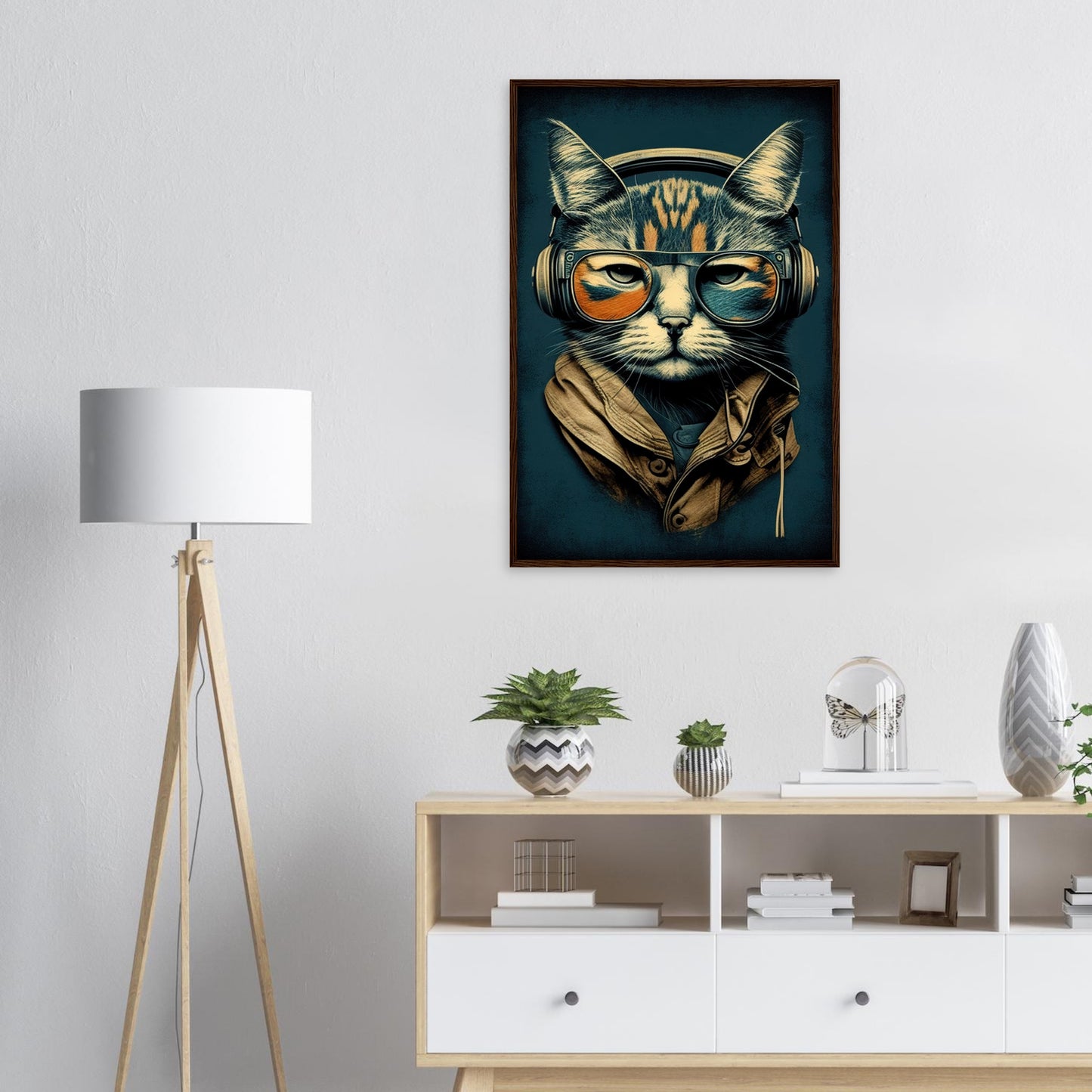 Retro Cat, Poster mit Holzrahmen - Stiersbeste