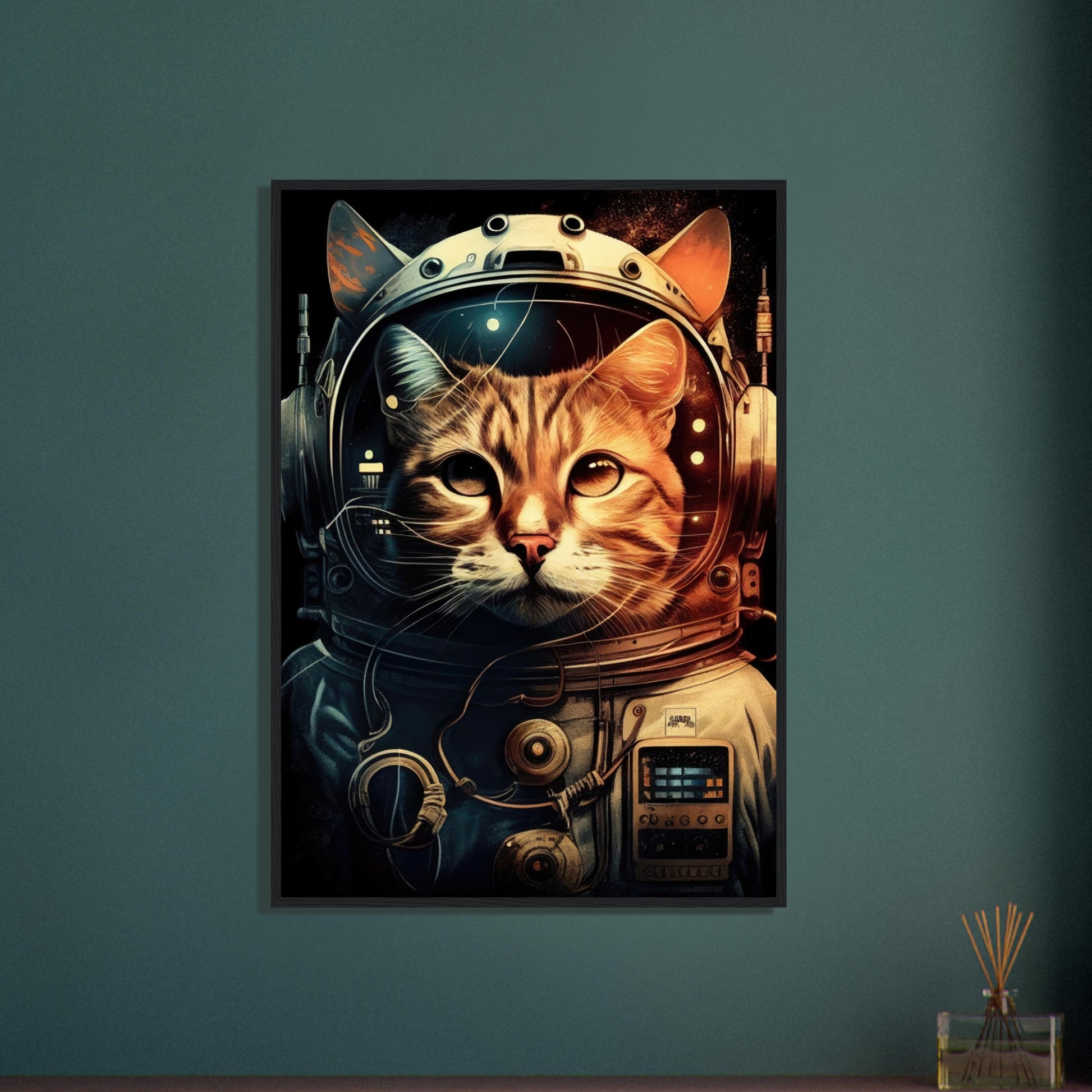 Space Cat, Poster mit Holzrahmen - Stiersbeste