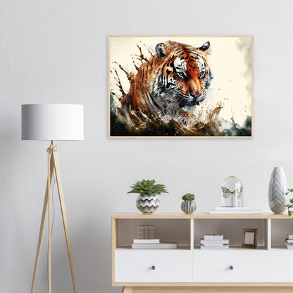 Tiger Splash, Poster mit Holzrahmen - Stiersbeste