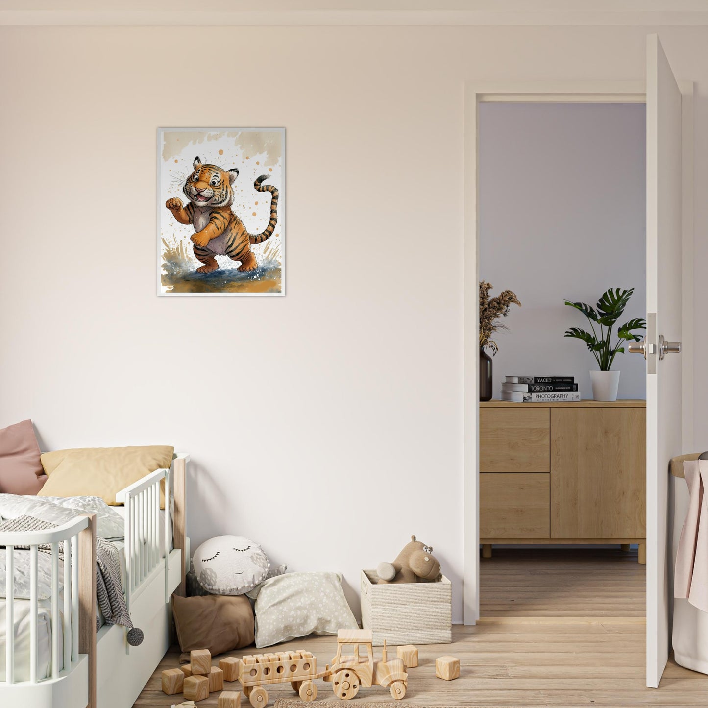 Matschiger Tiger, Poster mit Holzrahmen - Stiersbeste