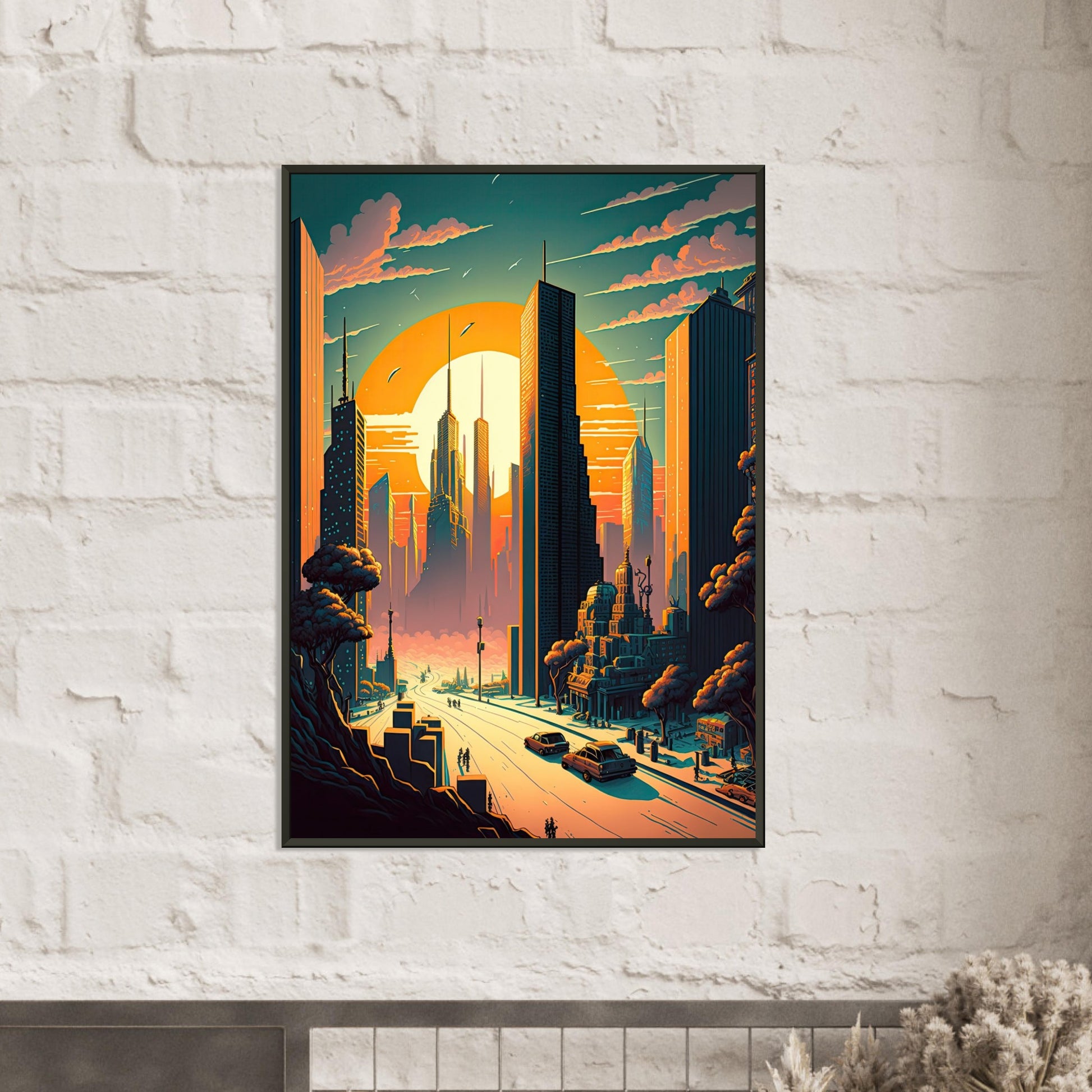 Futuristischer Sunset, Poster mit Alurahmen - Stiersbeste