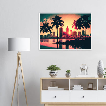 Miami Sunset, Poster mit Holzrahmen - Stiersbeste
