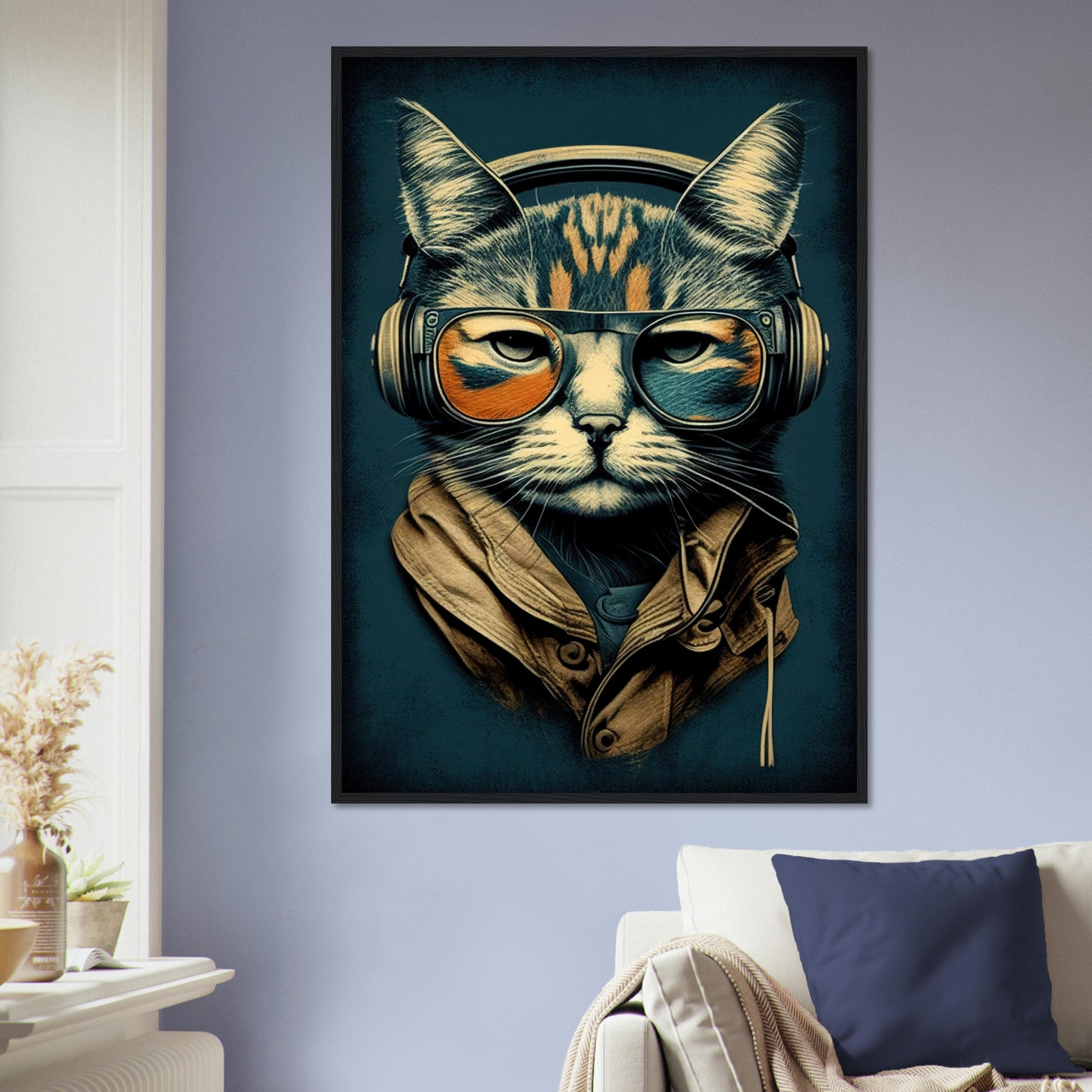 Retro Cat, Poster mit Holzrahmen - Stiersbeste