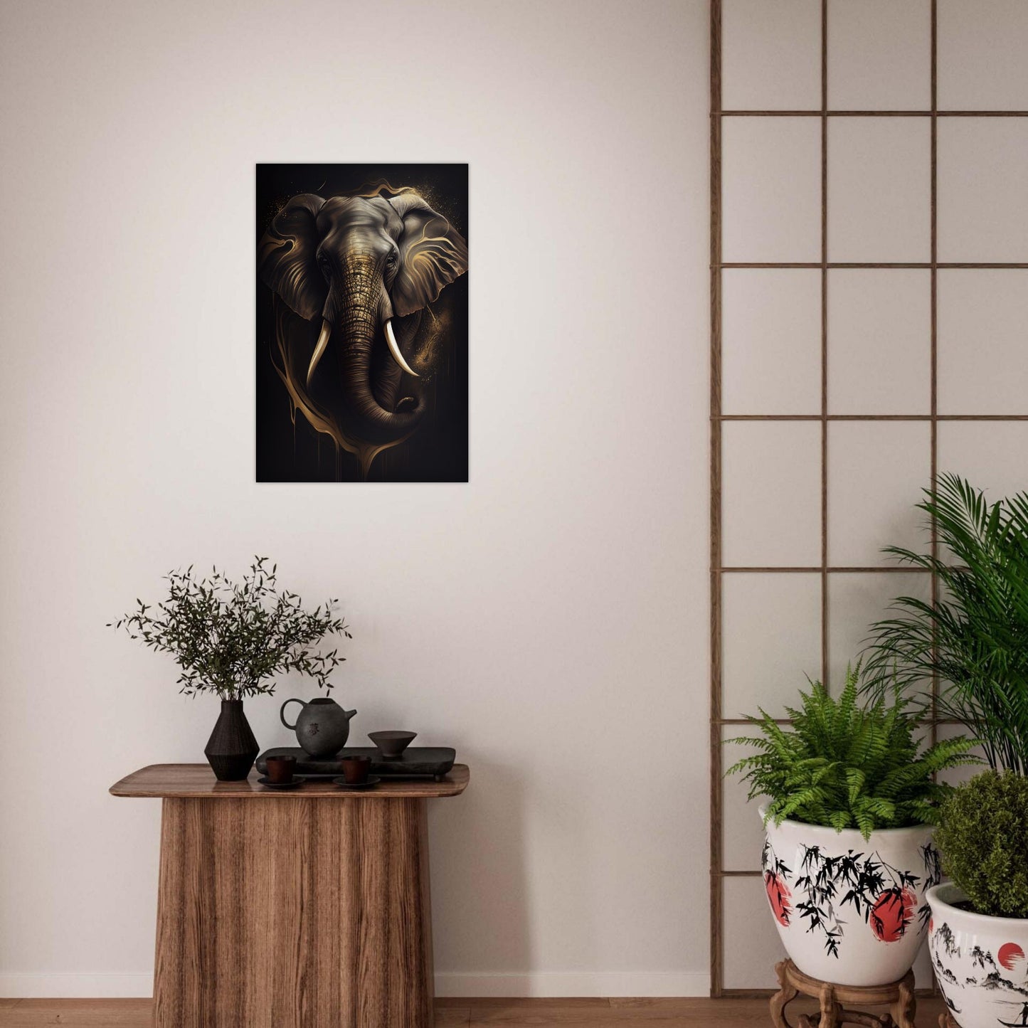 Goldener Blick des Elefanten, Aluminiumdruck - Stiersbeste