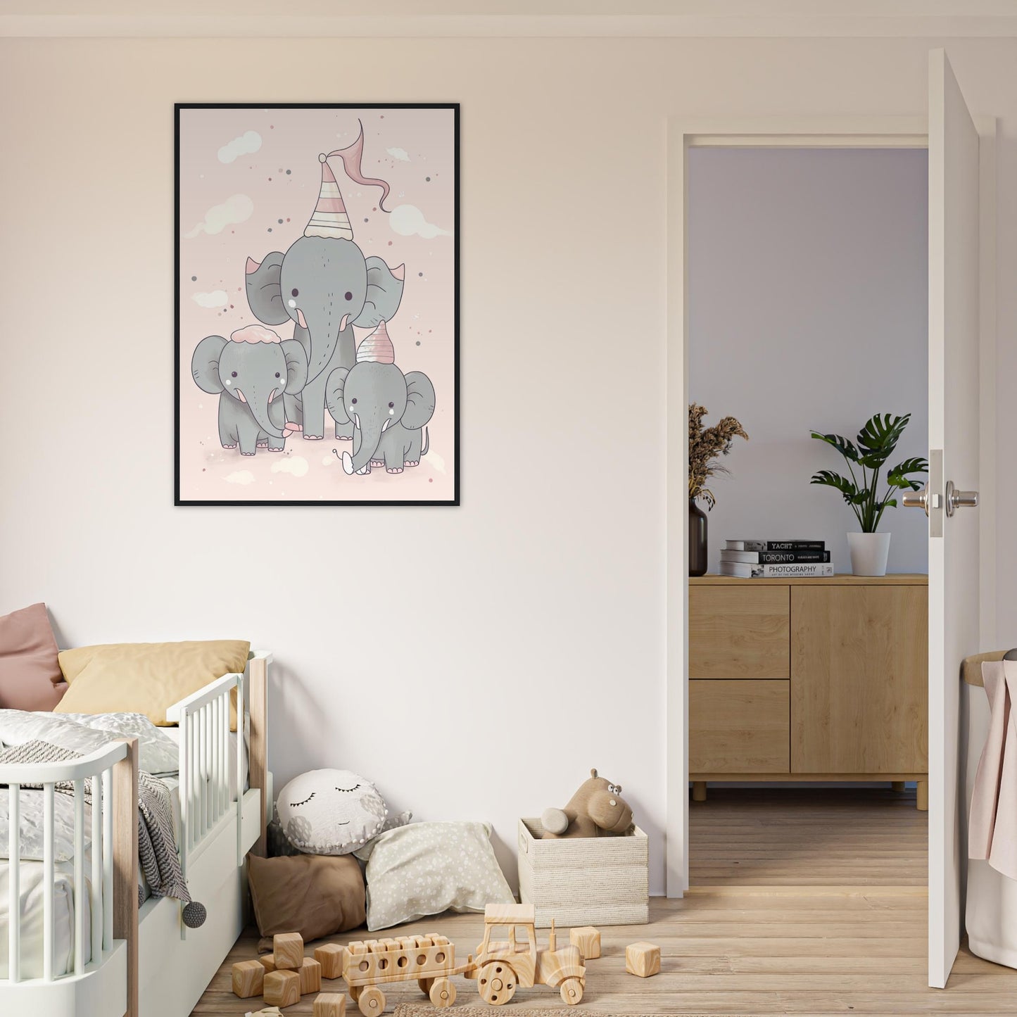 Elefanten Party, Poster mit Holzrahmen - Stiersbeste