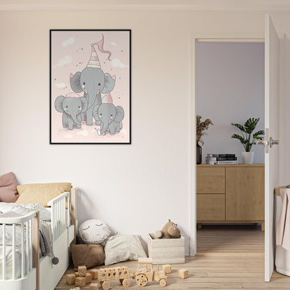 Elefanten Party, Poster mit Holzrahmen - Stiersbeste
