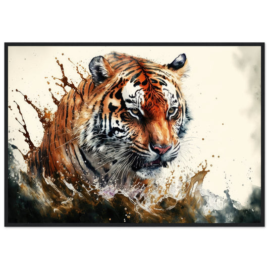 Tiger Splash, Poster mit Holzrahmen - Stiersbeste