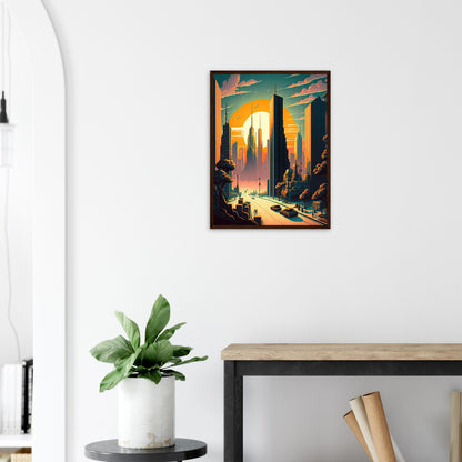 Futuristischer Sunset, Poster mit Holzrahmen - Stiersbeste