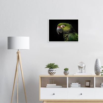 Papagei im Studio, Poster mit Holzrahmen - Stiersbeste