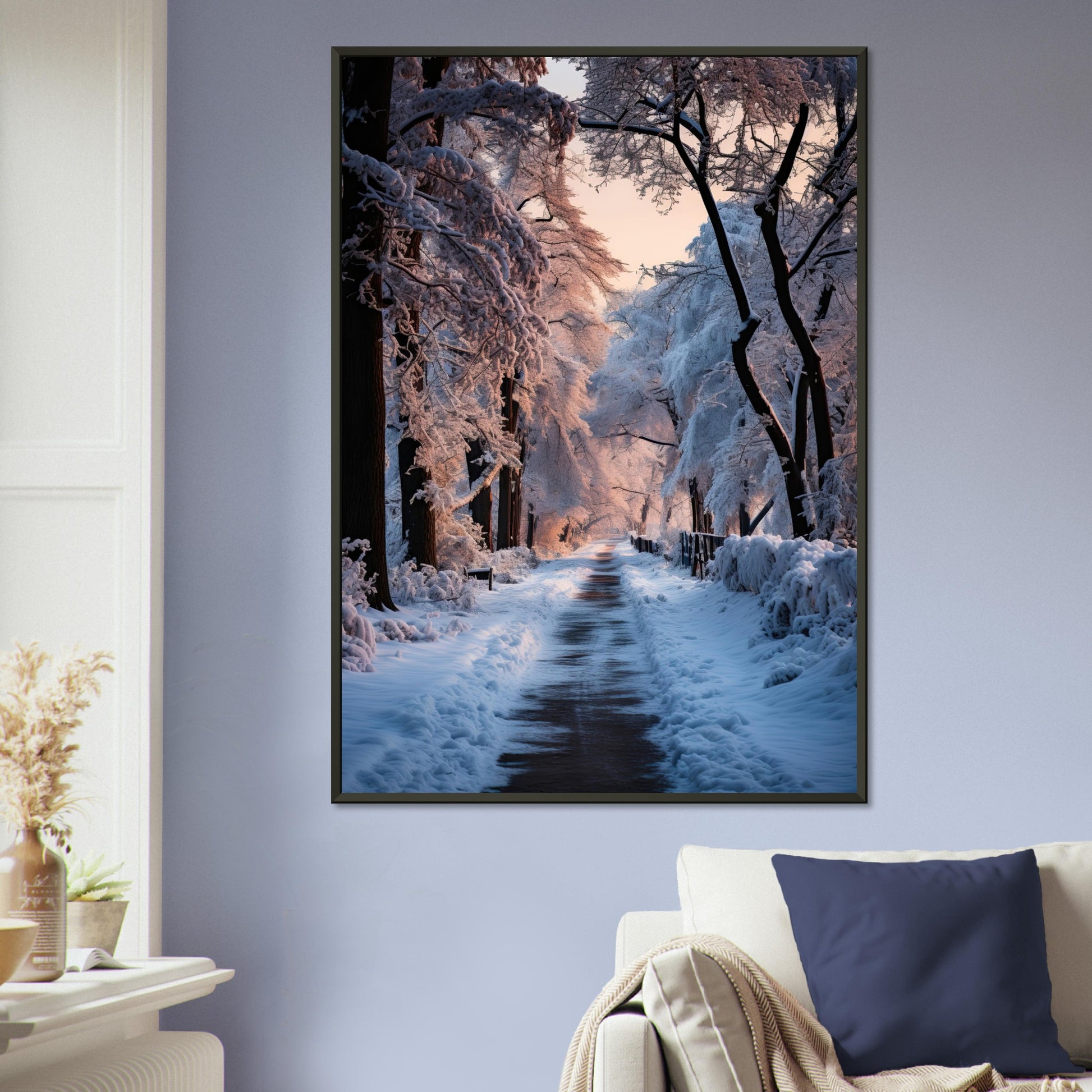 Verschneite Straßenlandschaft, Poster mit Alurahmen - Stiers Beste