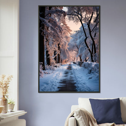 Verschneite Straßenlandschaft, Poster mit Alurahmen - Stiers Beste