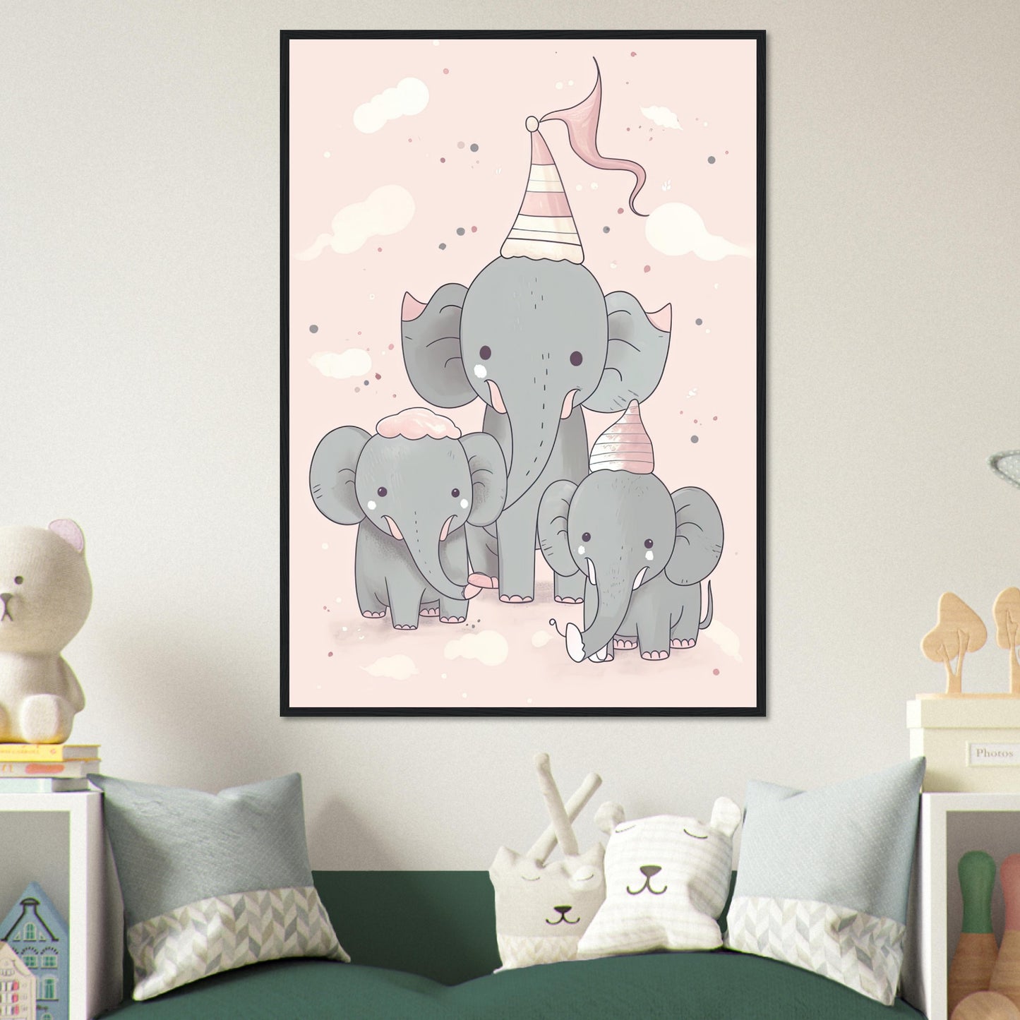 Elefanten Party, Poster mit Holzrahmen - Stiersbeste