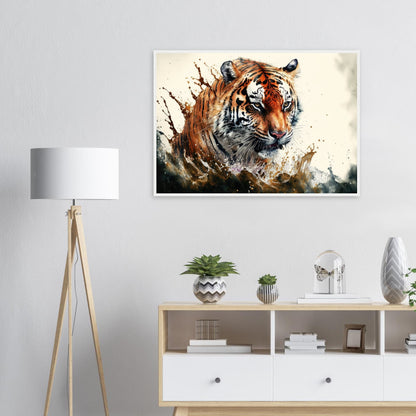 Tiger Splash, Poster mit Holzrahmen - Stiersbeste