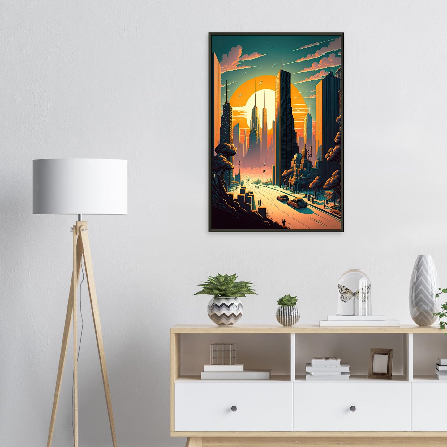 Futuristischer Sunset, Poster mit Alurahmen - Stiersbeste