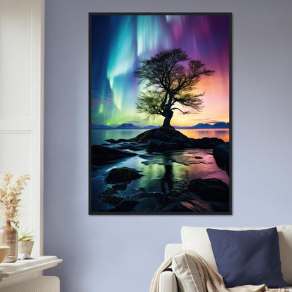 Polarlicht Baum, Poster mit Holzrahmen - Stiers Beste