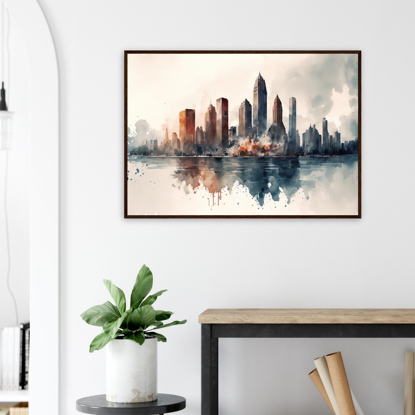 Cloudy Skyline, Poster mit Holzrahmen - Stiersbeste