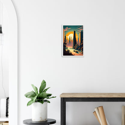 Futuristischer Sunset, Poster mit Holzrahmen - Stiersbeste