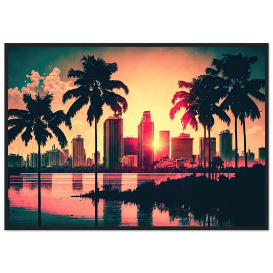 Miami Sunset, Poster mit Holzrahmen - Stiersbeste