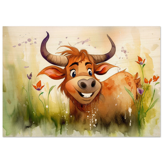 Blumiger Stier, Holzdruck - Stiersbeste