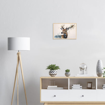 Anmut des Hirschs, Poster mit Holzrahmen - Stiersbeste