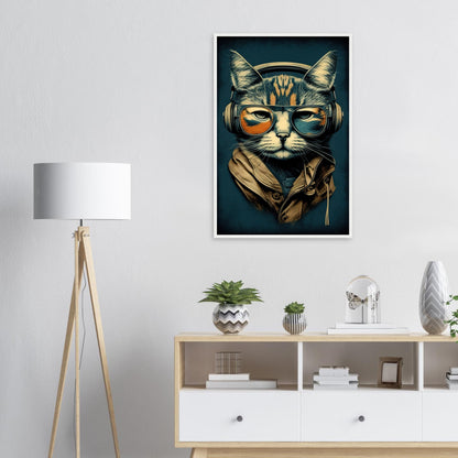 Retro Cat, Poster mit Holzrahmen - Stiersbeste