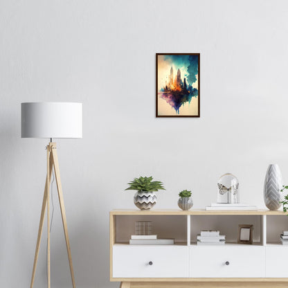 Farbexplosion Skyline, Poster mit Holzrahmen - Stiersbeste