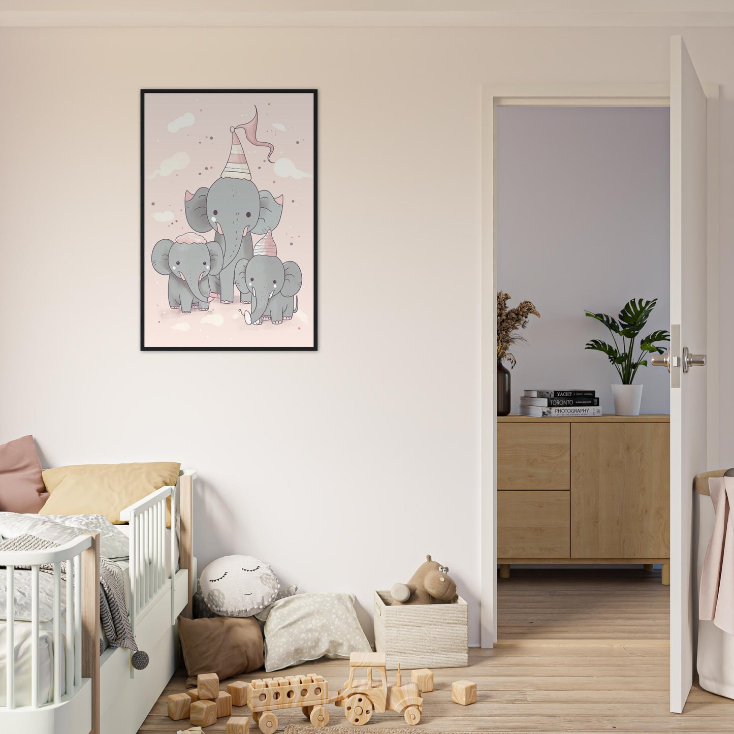 Elefanten Party, Poster mit Holzrahmen - Stiersbeste