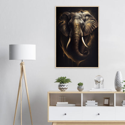 Goldener Blick des Elefanten, Poster mit Holzrahmen - Stiersbeste