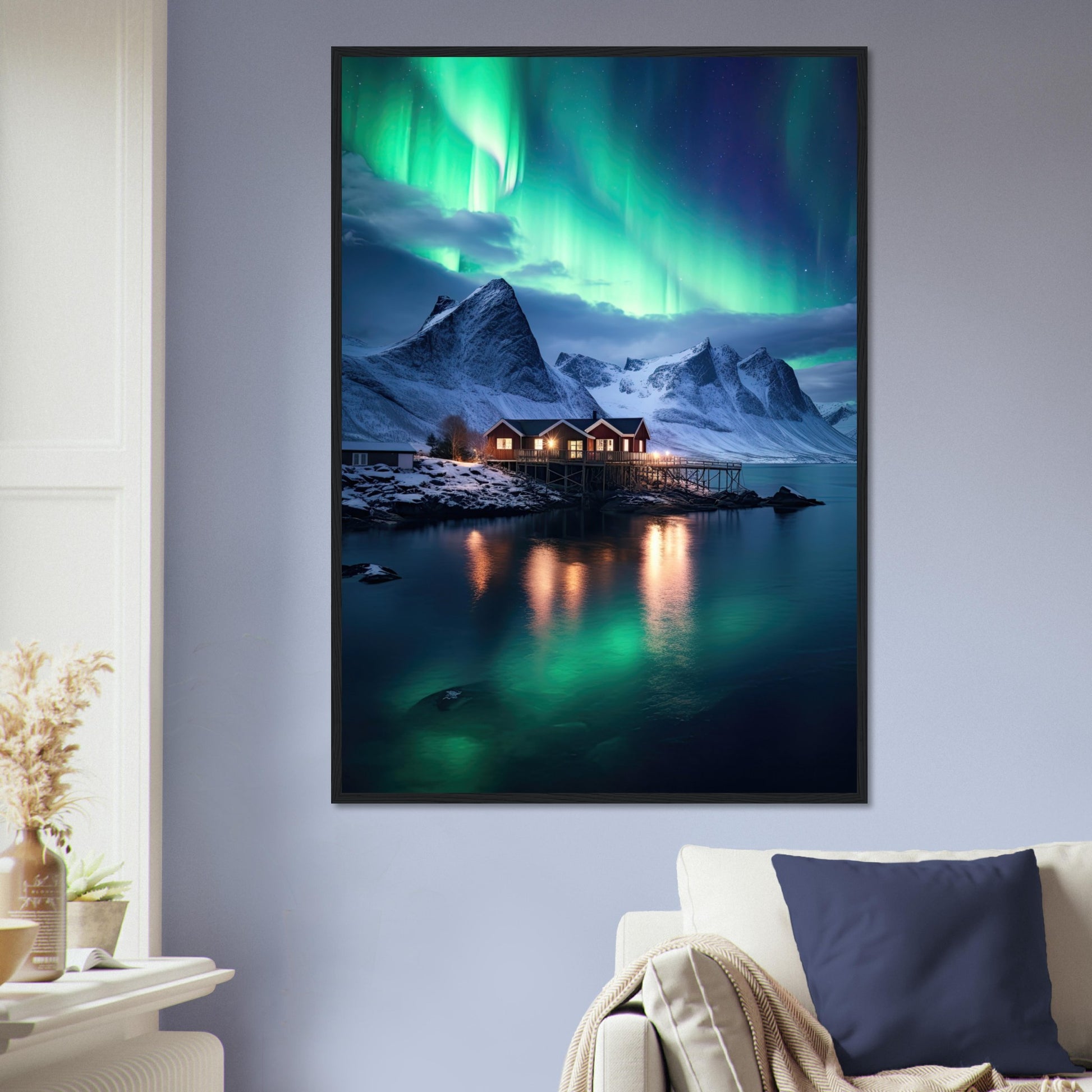 Polarlicht am See, Poster mit Holzrahmen - Stiers Beste