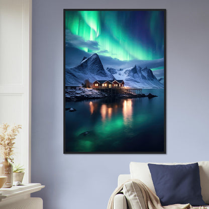 Polarlicht am See, Poster mit Holzrahmen - Stiers Beste