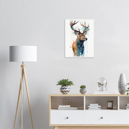 Hirschgeweih im Farbrausch, Poster mit Holzrahmen - Stiersbeste