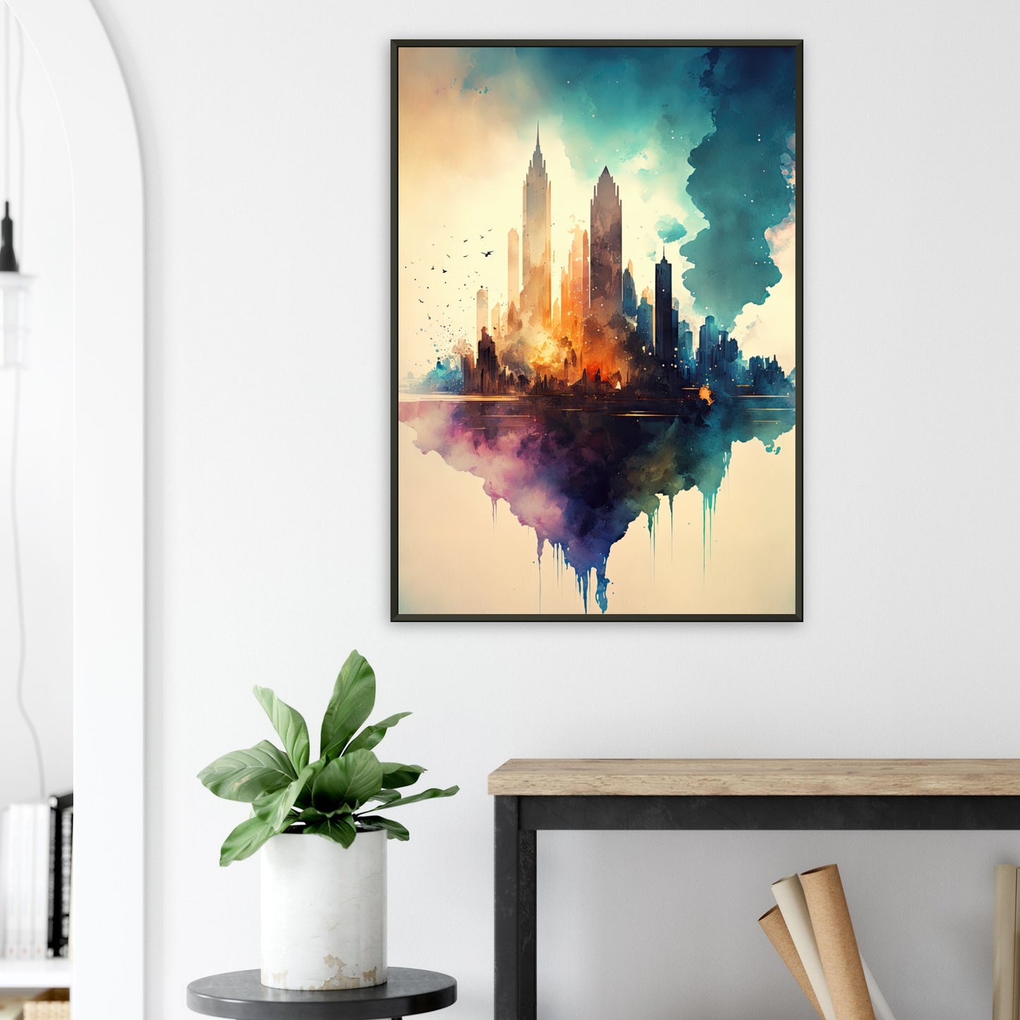 Farbexplosion Skyline, Poster mit Alurahmen - Stiersbeste