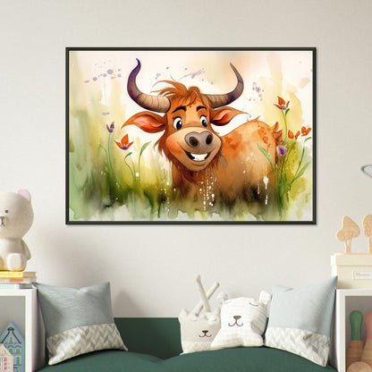 Blumiger Stier, Poster mit Alurahmen - Stiersbeste