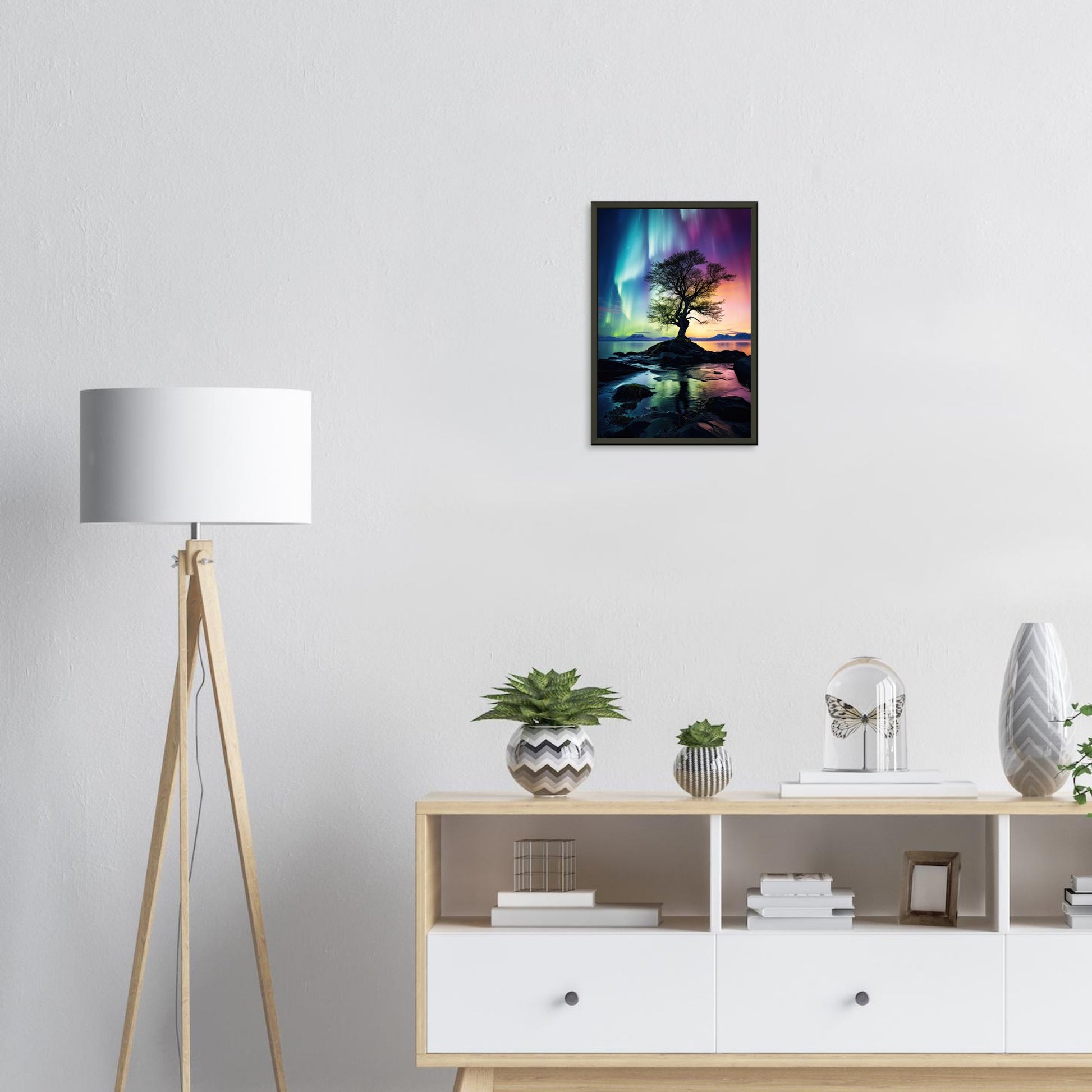 Polarlicht Baum, Poster mit Alurahmen - Stiers Beste