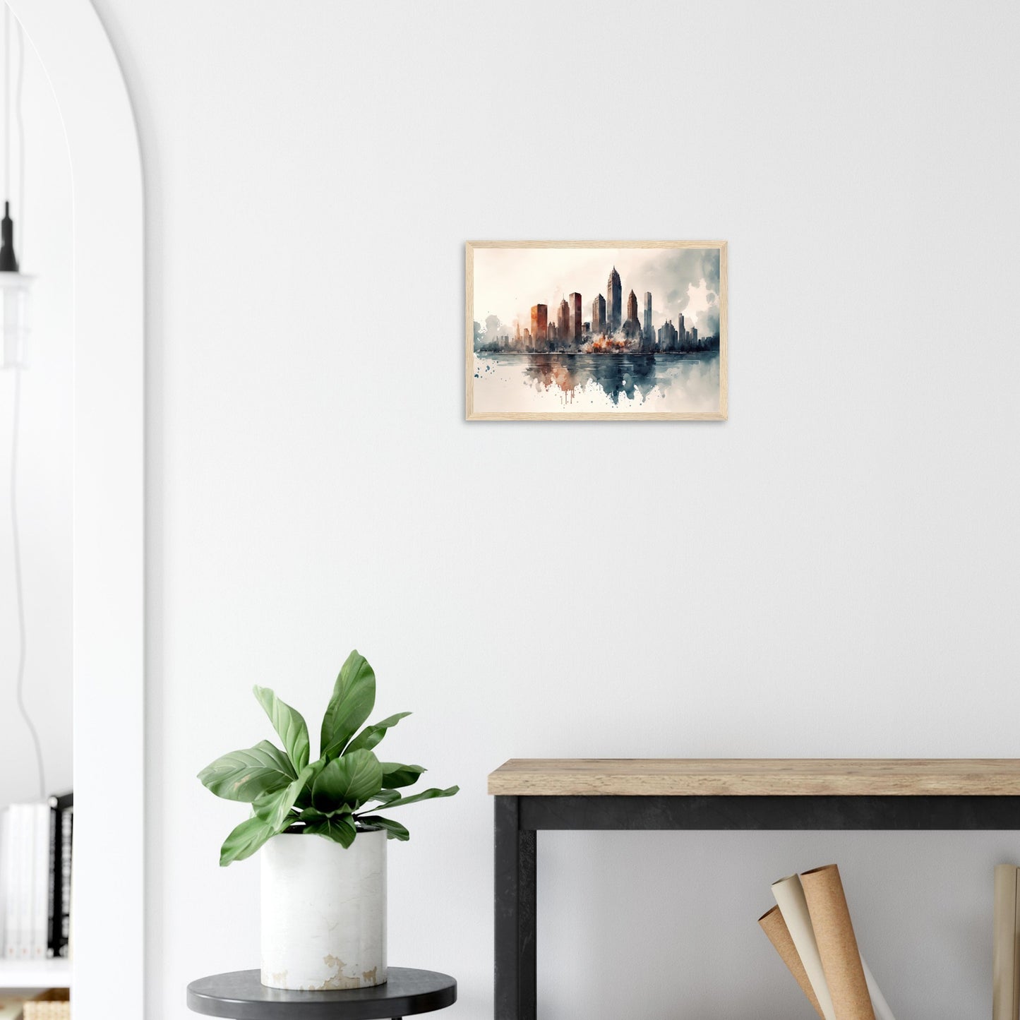 Cloudy Skyline, Poster mit Holzrahmen - Stiersbeste
