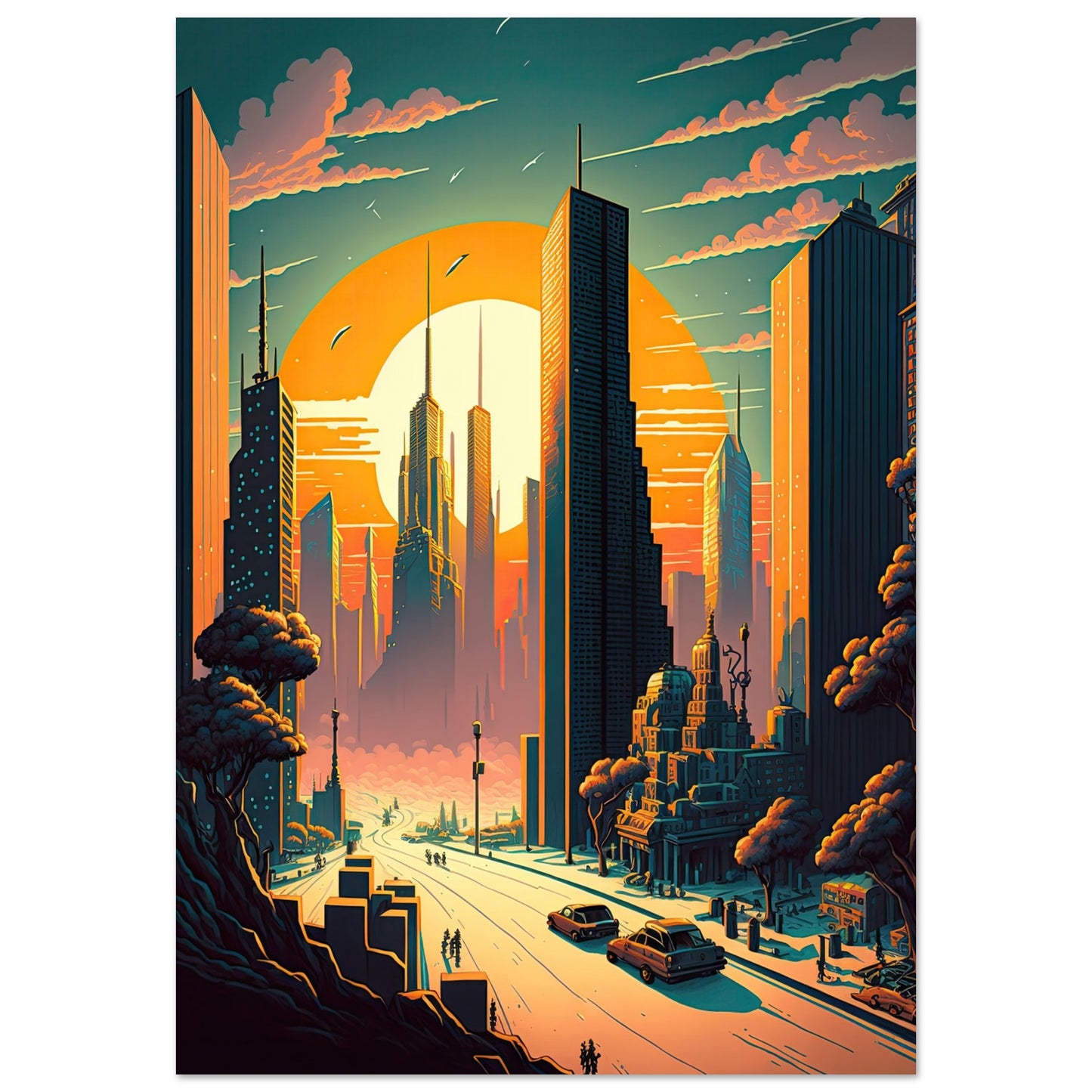 Futuristischer Sunset, Aluminiumdruck - Stiersbeste