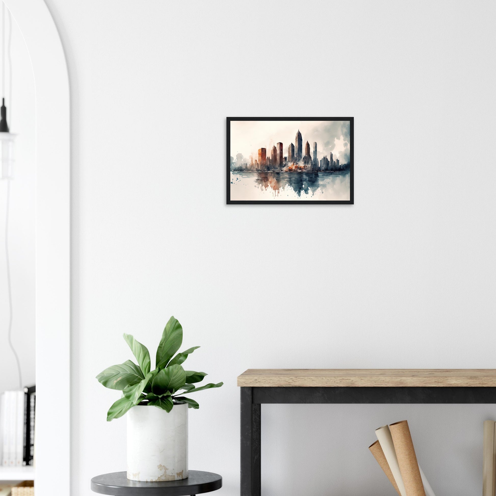 Cloudy Skyline, Poster mit Holzrahmen - Stiersbeste