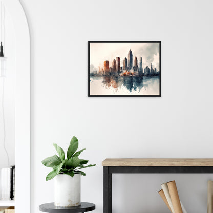 Cloudy Skyline, Poster mit Holzrahmen - Stiersbeste