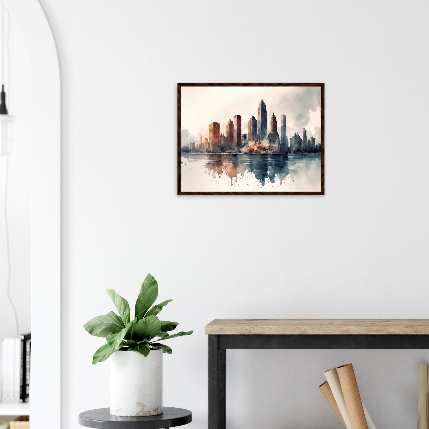 Cloudy Skyline, Poster mit Holzrahmen - Stiersbeste
