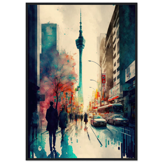 Lauf durch Tokyo, Poster mit Holzrahmen - Stiersbeste