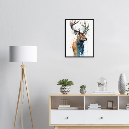 Hirschgeweih im Farbrausch, Poster mit Holzrahmen - Stiersbeste