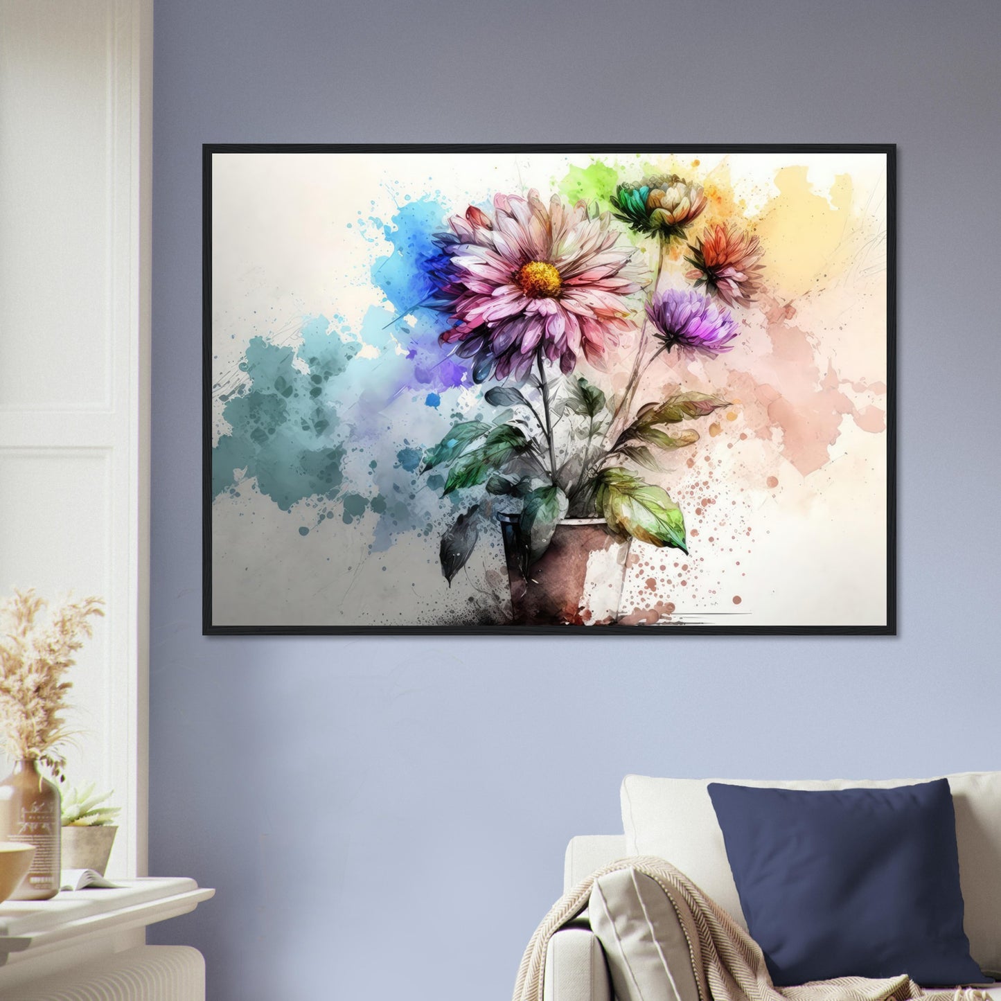 Fließende Blumenmelodie, Poster mit Holzrahmen - Stiersbeste