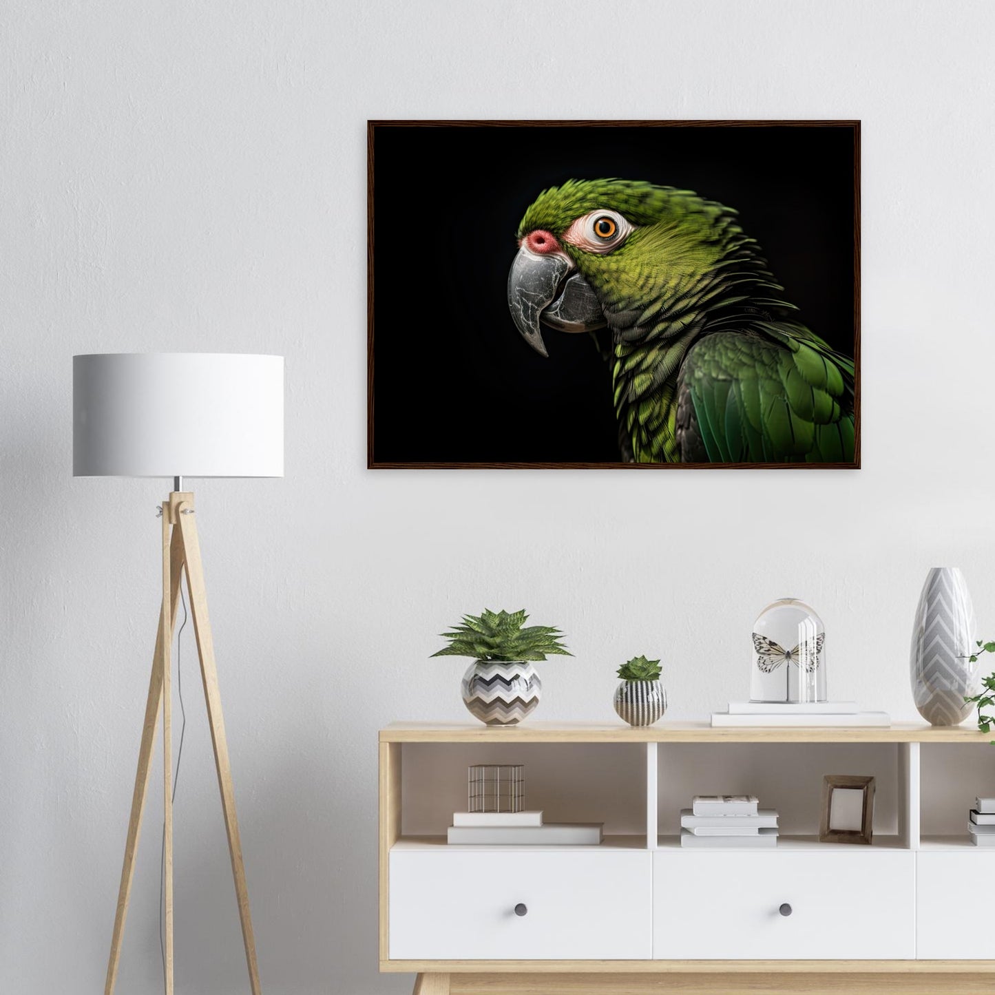 Papagei im Studio, Poster mit Holzrahmen - Stiersbeste