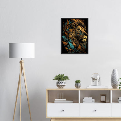 Leaf Lion, Poster mit Holzrahmen - Stiersbeste