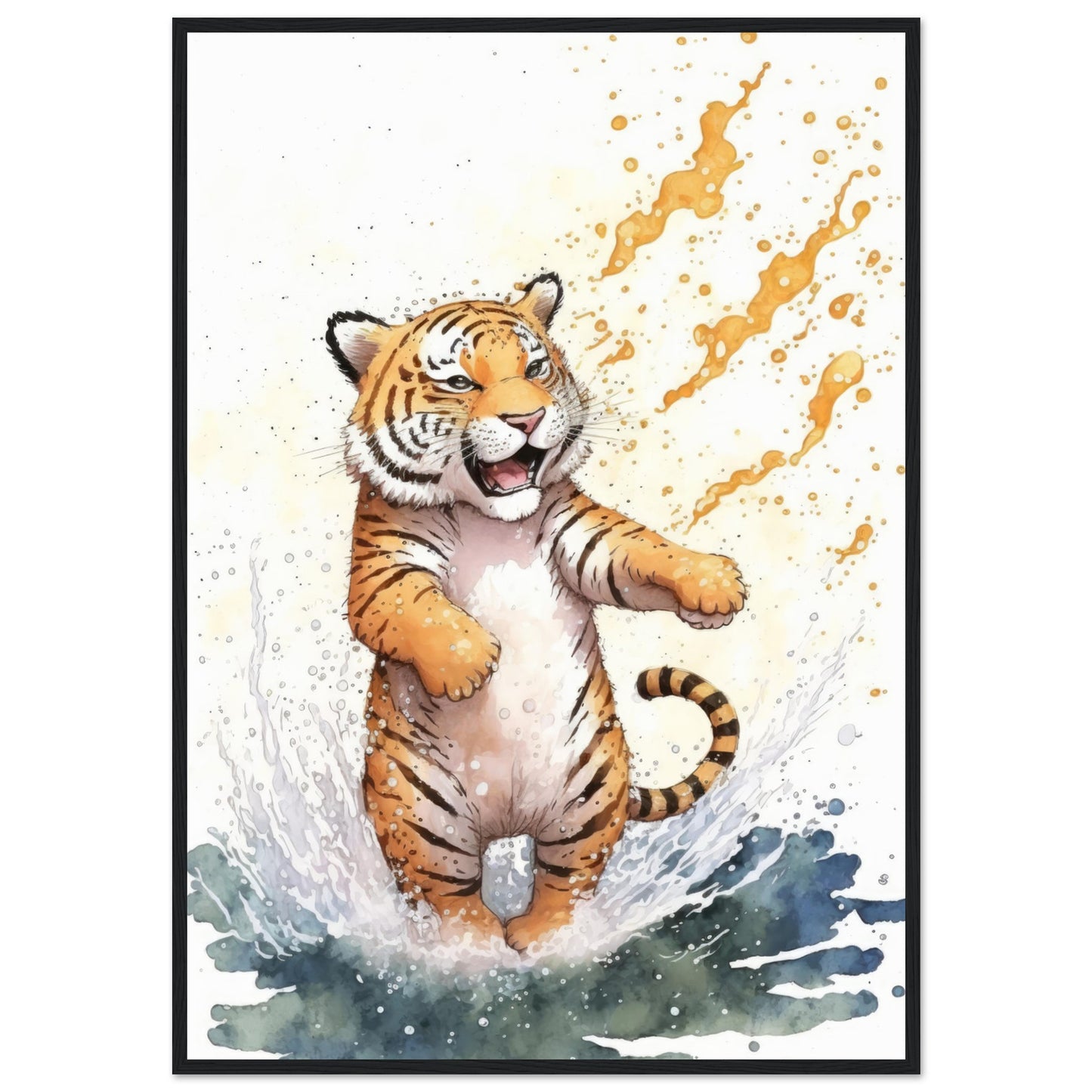 Wasserspaß Tiger, Poster mit Holzrahmen - Stiersbeste