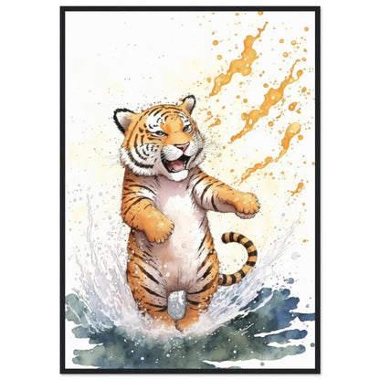 Wasserspaß Tiger, Poster mit Holzrahmen - Stiersbeste