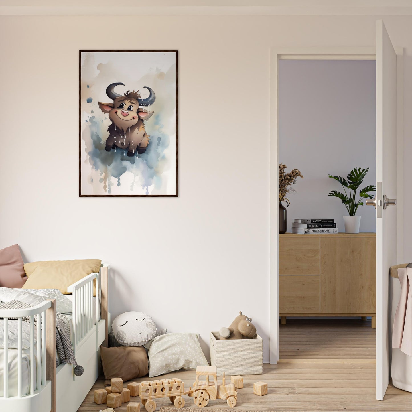 Süßer Stier, Poster mit Holzrahmen - Stiersbeste