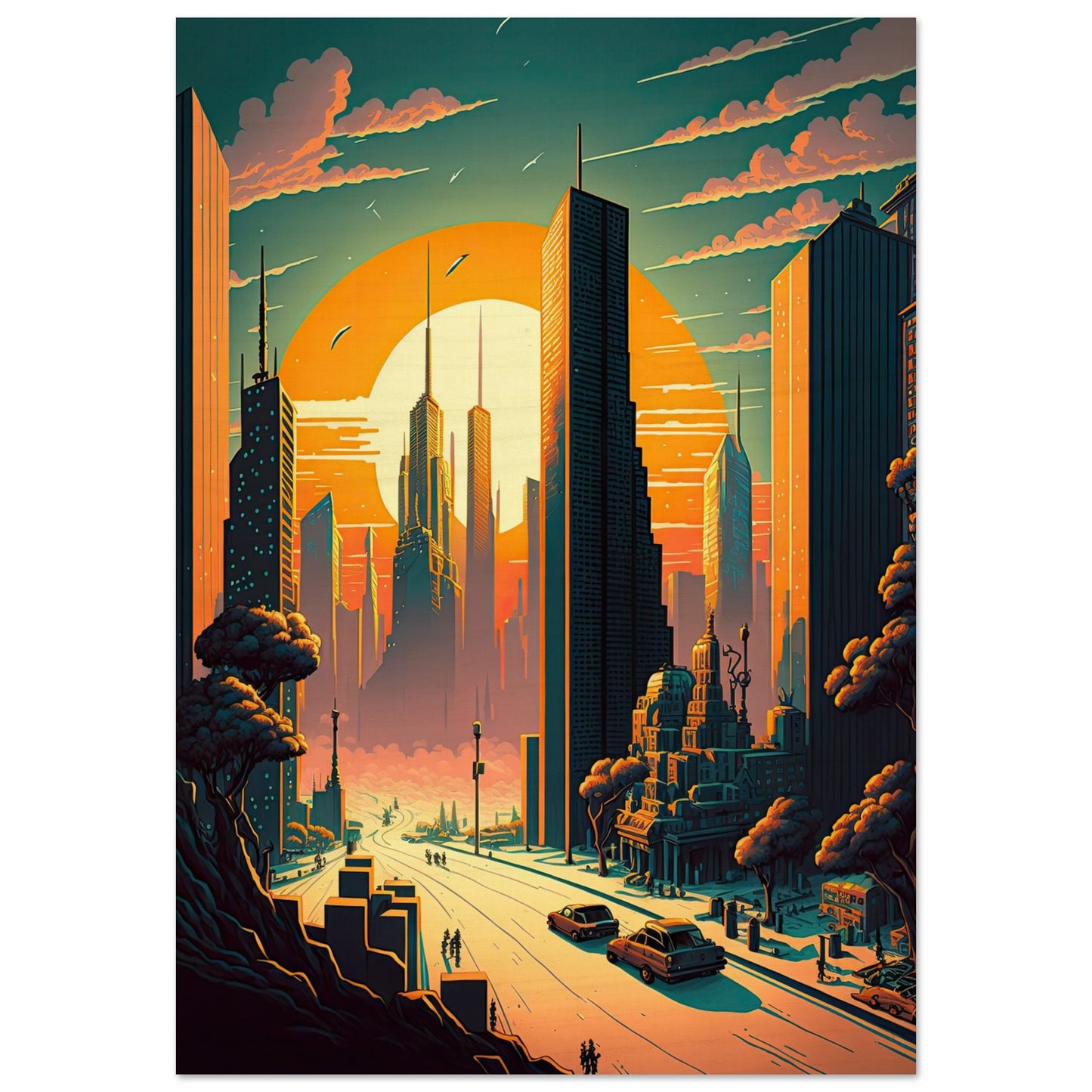 Futuristischer Sunset, Holzdruck - Stiersbeste