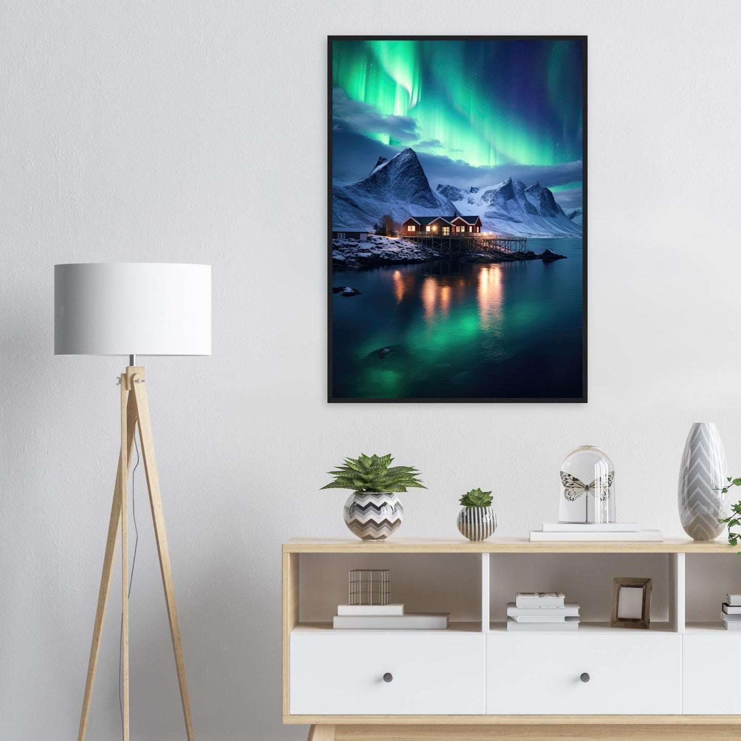 Polarlicht am See, Poster mit Holzrahmen - Stiers Beste